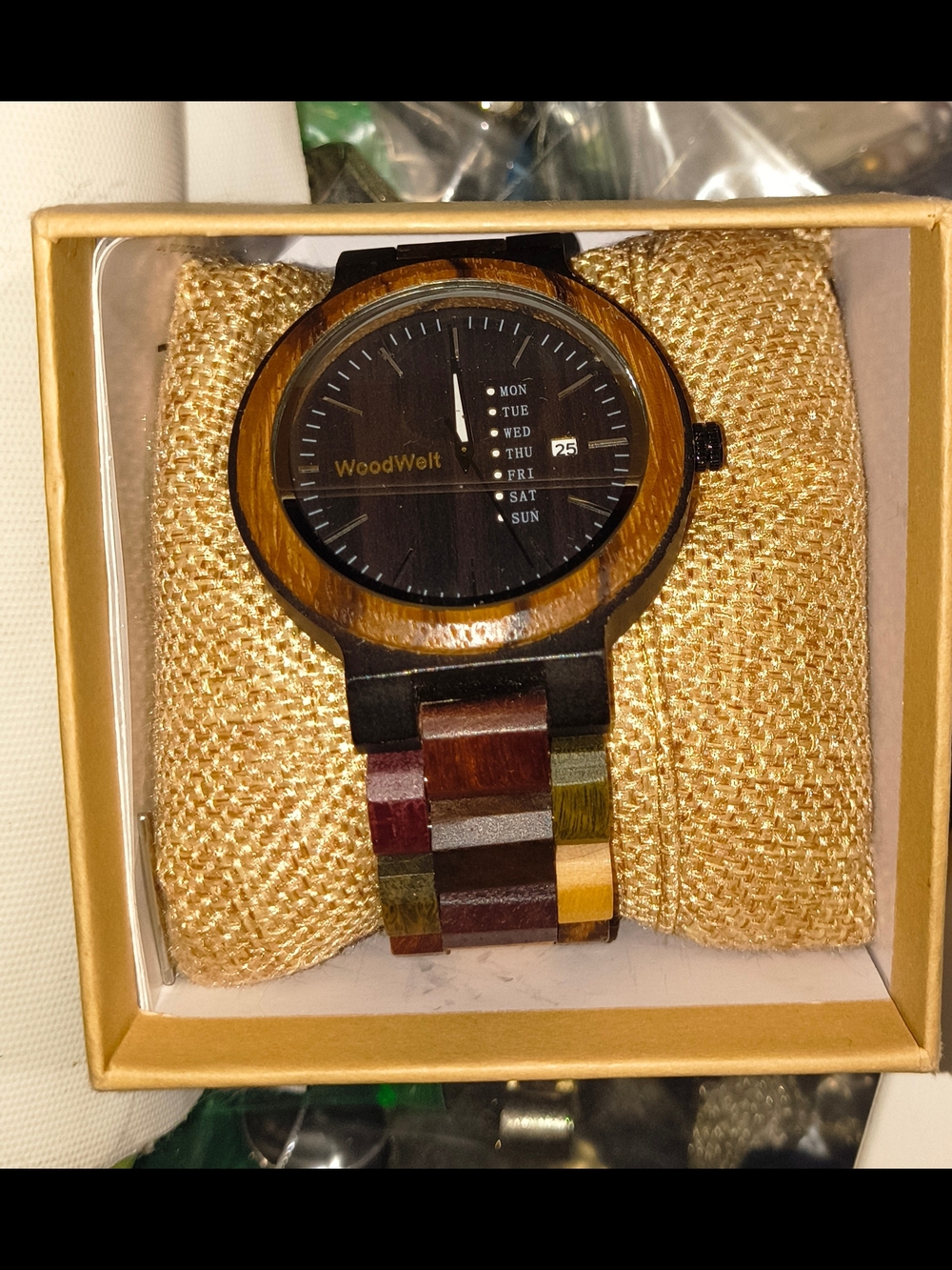 Multicolor Wooden Men's Watch - Day Indicator